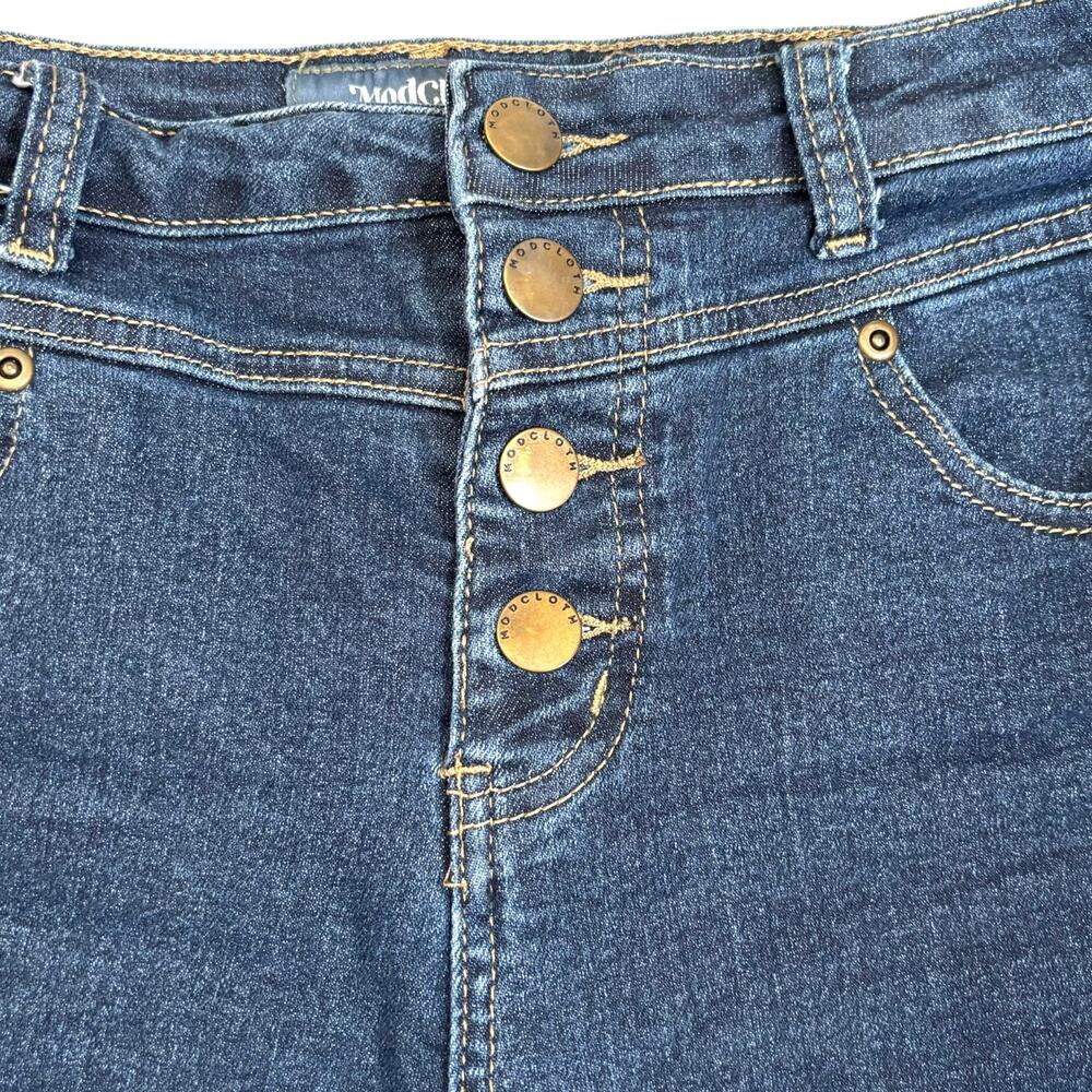 ModCloth Dark Wash High Waist Cuffed Jean Shorts Button Fly Denim Retro Pinup - Picture 4 of 9